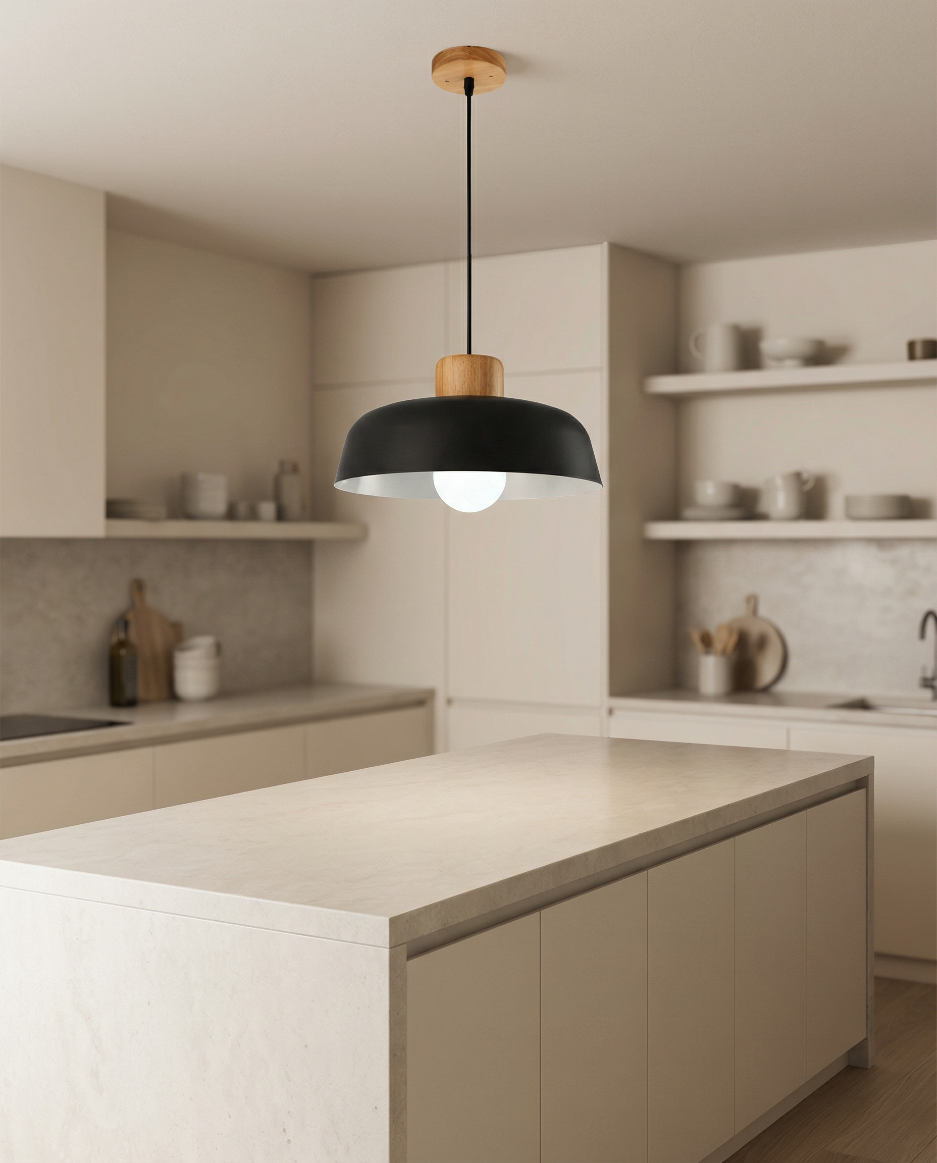 Elan Minimal Pendant Light — Black & Oak